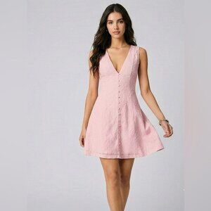 LAST ONE 🔥 Eyelet V-Neck Sleeveless Embroidered Mini Dress Pink
